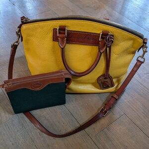Vintage Dooney & Bourke Yellow and Brown Leather Satchel